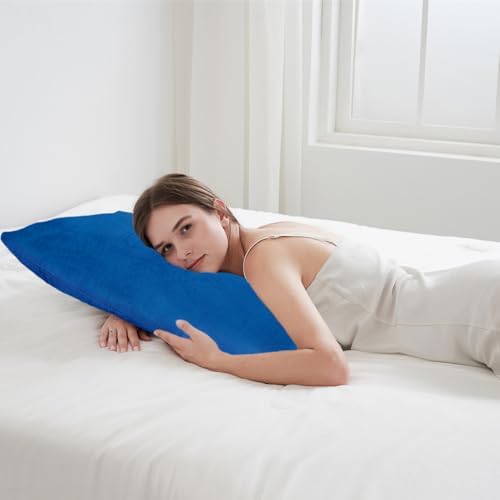 DOWNCOOL Large Body Pillow Insert with Faux Fur Cover - Fluffy Long Bed Pillow for Sleeping - Breathable Full Body Pillow for Adults - 20x54 inch (Blue, with Cover) - Image 3