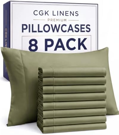 Queen Pillow Cases - 8 Pack Soft Pillowcase Covers - 20" x 30" (Sage Green) by CGKUnlimited