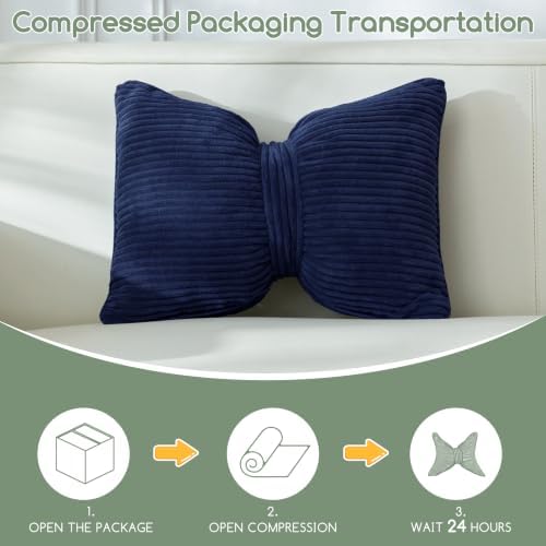 HIGOGOGO Lumbar Support Pillow for Recliner Chair, Bow Knot Shaped Back Support Cushion, Striped Corduroy Soft Decorative Lumbar Pillow for Office Chair, Sofa, Car, Bed, Living Room - Navy - Image 7