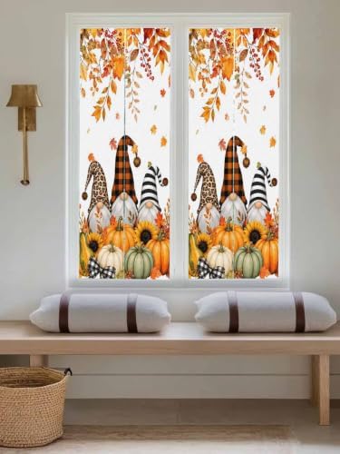 Window Privacy Film Frosted, Thanksgiving Fall Reusable Static Cling Window Tints, Gnomes Orange Green Pumpkin Leaves Heat Control Windows Films for Offices, Balcony, 29.5 x 118 Inches - Image 5