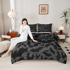 Castle Fairy Halloween Themed Comforter Set King Size,Black Bats Animal Print Bedding Set All Season Quilt Set,Dark Grey Color Microfiber Polyester Down Comforter - Image 4
