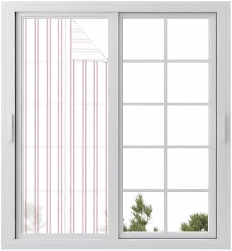 Window Privacy Film Frosted, Pink Lines Static Cling Door Window Covering, Modern Vertical Striped Vintage Minimalist UV Blocking Windows Film for Office, Hotel, Bedroom, 29.5 x 78.7 Inches by Unknown