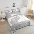 Castle Fairy Cartoon Elephant Bedding Set King Size,Kawaii Cute Wild Animal Comforter Set Room Decor for Home,Grey White Tree Cloud Flower Microfiber Down Comforter,with 2 Pillowcases - Image 4