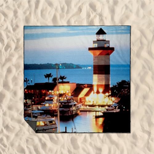 3dRose Harbour Town Lighthouse at Hilton Head Island at Dusk Picnic Blanket - Image 2