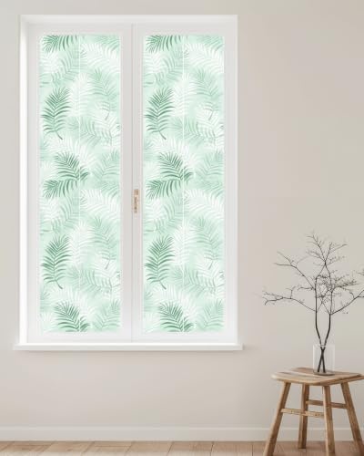 Window Privacy Film Frosted, Light Green Botanical Reusable Static Cling Window Tints, Summer Palm Leaves Foliage Tropical Heat Control Windows Films for Offices, Balcony, 29.5 x 118 Inches - Image 2