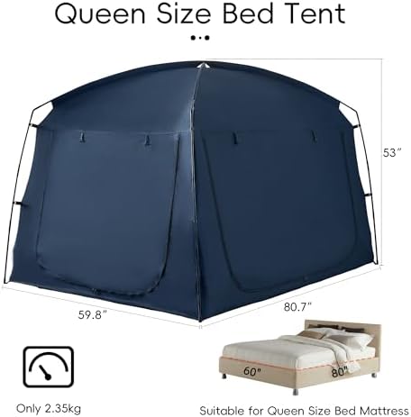 Privacy Sleep Indoor Bed Tent for Adults Kids, Portable Blackout 90% Canopy Tents with 3 Doors Breathable Mesh Windows - Image 2