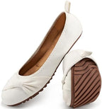 Ecetana Comfortable Ballet Flats for Women: Lightweight Cushioned Foldable Slip-On Work Shoes with Memory Foam - All Day Walking Comfort - Dressy Flats for Office Business by Ecetana
