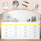 jiteentarou 16 Drawer Dresser with Charging Station and LED Lights, Modern Chest of Drawers with Power Outlet, Organizer Cabinet for Bedroom, Living Room, Entryway, White - Image 7