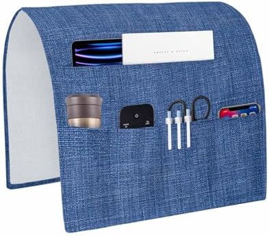 Sofa Armrest Organizer Bedside Caddy, Navy Blue Non Slip Couch Remote Control Holder for Recliner, Vintage Country Monochrome Farmhouse Armchair Caddy with Pocket for Magazine, Phone, 19.7"x35" by Unknown