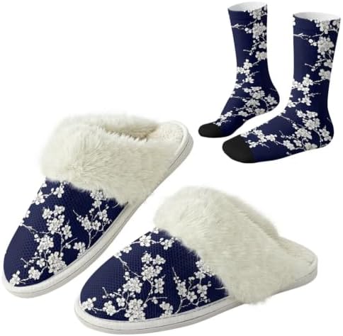 Fuzzy Slippers for Women Washable Cotton Slippers with Crew Socks by Unknown