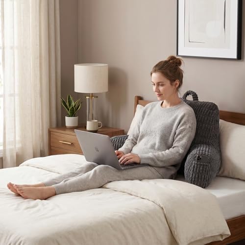 Reading Pillow for Sitting in Bed with Arm,Gray Corduroy,M - Image 2