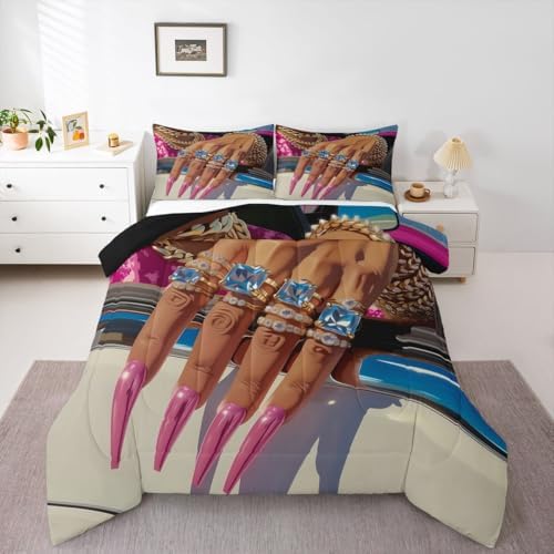 Erosebridal Black Woman King Bedding Set for Girls Teens Afro Magical Comforter Set Soft Microfiber Luxury African American Quilt Black Female Girls Bed Set for Melanin Bedroom Decor, 3 Piece by Erosebridal