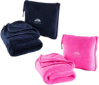 BlueHills Premium Soft Mini Plush Travel Blanket Value Pack Set of 2 - Airplane Travel Essential Flight Blanket Throw in a case with Strap Compact for Car Plane Travel Gift – Pink and Navy Blue. by BlueHills