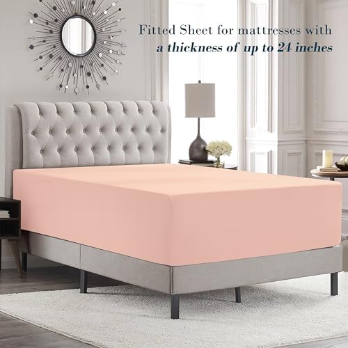 Mocassi Queen Size 4-Piece Bed Sheet Set - 1800 Premium Hotel Quality Microfiber 18-24 Inches Extra Deep Pocket Fitted Sheet- Luxury Soft, Breathable, Wrinkle, and Fade Resistant, Blush Pink - Image 3