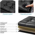Bsketa Storage Ottoman Bench,16 Inch Folding Leather Foot Rest Stool, Black - Image 4