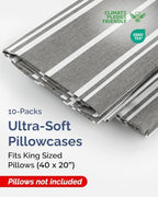 King Pillow Cases - 10 Pack Pillowcase Covers - 20" x 40" (Grey Stripes) - Image 2