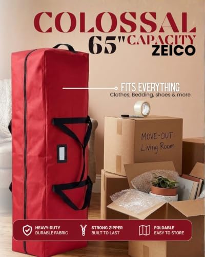 ZEICO Extra Large Moving Bag, Heavy Duty Tote with Zipper & Handles, Red - Image 2