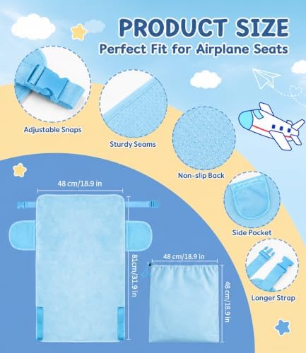 Light Blue Toddler Airplane Bed, Portable Airplane Seat Extender Travel Bed for Kids, Soft Baby Plane Travel Essentials for Flying, Toddlers Long Flight Must Haves Footrest - Image 2