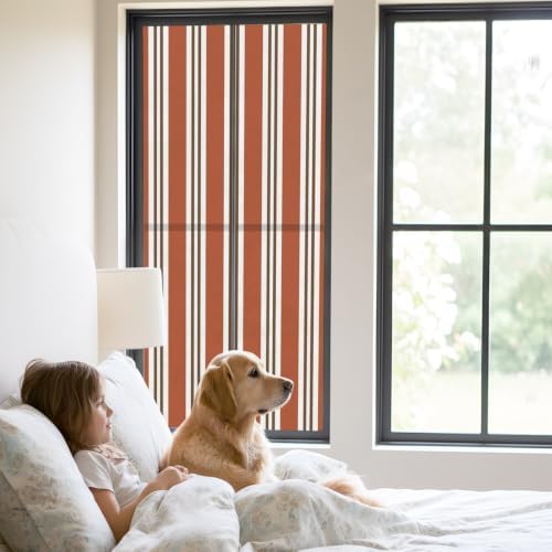 Window Privacy Film Frosted, Burnt Orange Brown Striped Static Cling Door Window Covering, Modern Farmhouse Vertical Stripes UV Blocking Windows Film for Office, Hotel, Bedroom, 29.5 x 78.7 Inches - Image 2