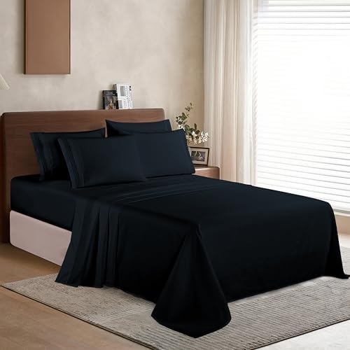 Elegant Comfort Luxurious Soft 1500 Thread Count Egyptian 6-Piece Premium Hotel Quality Wrinkle Resistant Coziest Bedding Set, Easy All Around Elastic Fitted Sheet, Deep Pocket, Cali King, Black - Image 3