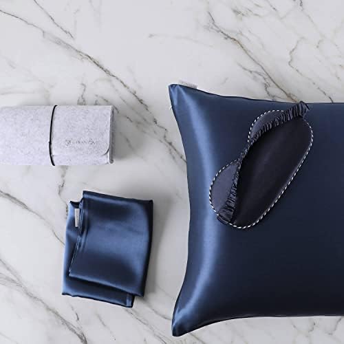 DISANGNI Silk Indulgence Set: Premium 22 Momme Mulberry Silk Pillowcase & Eye Mask Duo for Hair and Skin Rejuvenation(1pc Queen Size 20" x30", Blue) by DISANGNI