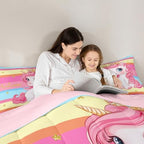Erosebridal Pink Unicorn Twin Bed Comforter Set for Girls | Princess Rainbow Unicorn Bedding Set Cute Stars Striped Bed Sets Girly Cartoon Horse Quilt Comforter Fantasy Girls Room Decor,2 Pcs - Image 6