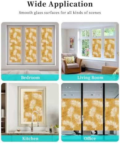 Window Privacy Film Frosted, Fall Orange Botanical Non-Adhesive Static Cling Window Tint, Summer Palm Leaves Foliage Tropical Insulated Windows Frosted Films for Living Room, 35.4 x 78.7 Inches - Image 7