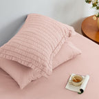Love's cabin Seersucker Pink Queen Comforter Set, 7-Piece Bed in a Bag - Image 6