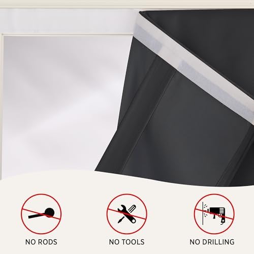 RYB HOME 2 Panels 100% Blackout French Door Curtains Set of 2 - W26 x L72, Black - No Drill Door Window Curtains Thermal Insulated Privacy Assured Shades for Front Entrance - Image 5