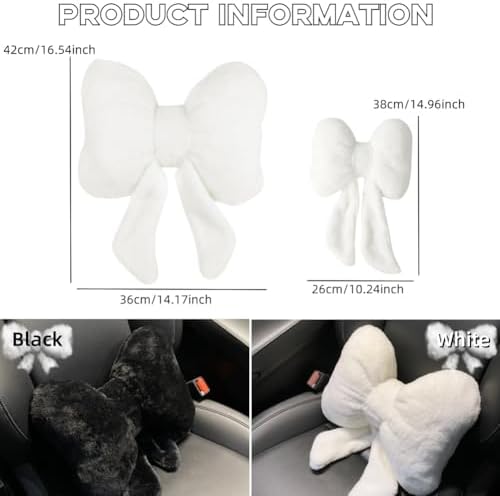 LYFJMUS 4 Pack Plush Bow Car Headrest Pillow and Lumbar Support Pillow Soft Butterfly Car Neck Pillows for Driving Cars Decor - Image 2