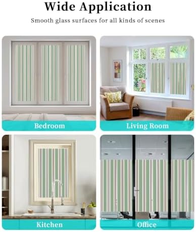 Window Privacy Film Frosted, Green Brown Striped Reusable Static Cling Window Tints, Modern Farmhouse Vertical Stripes Heat Control Windows Films for Offices, Balcony, 29.5 x 118 Inches - Image 7