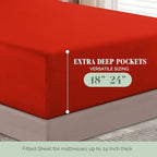 Elegant Comfort 1500 Premium Quality 6-Piece Bed Sheet Set - 18-24 Inch Extra Deep Pocket, Smart Storage Pockets, Wrinkle Free Ultra Soft 6PC Extra Deep Pocket Sheets, Queen, Red - Image 5