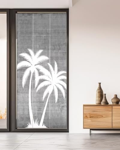 Window Privacy Film Frosted, Black Grey Palm Trees Non-Adhesive Static Cling Window Tint, Summer Coastal Tropical Botanical Insulated Windows Frosted Films for Living Room, 35.4 x 78.7 Inches - Image 5