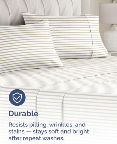 Standard Pillow Cases - 8 Pack Pillowcase Covers, 20" x 26" - Beige Stripes - Image 4