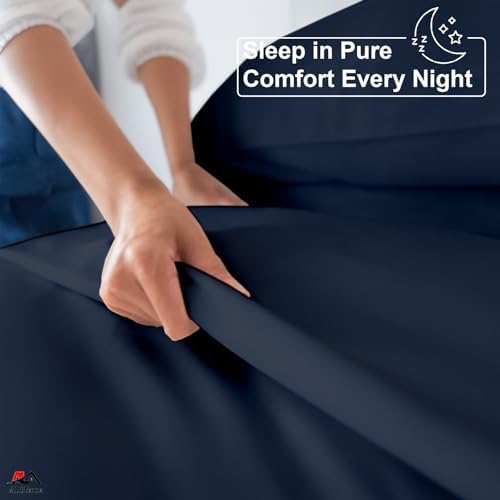 ARlinen RV Bunk Sheet Set, 34x75, 4 Piece Egyptian Cotton, Navy Blue - Image 4