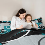 Modern Turquoise Decor Comforter King Geometric Circles Gird Bedding Set For Boys Girls Kids Teens Adult Black Grey Down Comforter Stripe Swirls Duvet Set Modern Graphic Texture Quilted Comforter - Image 5