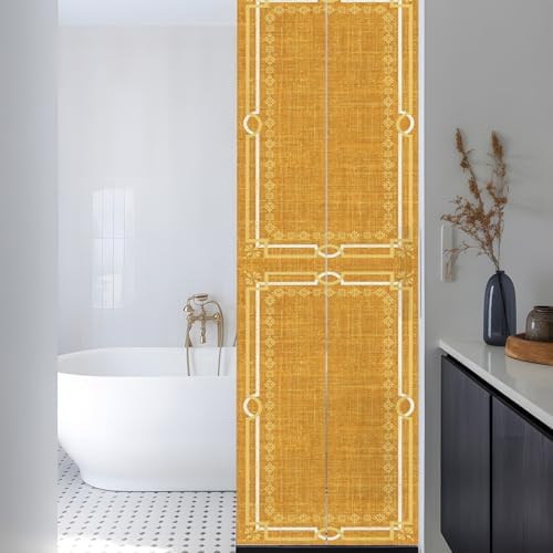 Window Privacy Film Frosted, Ginger Yellow Botanical Reusable Static Cling Window Tints, Vintage Florals Geometric Minimalist Heat Control Windows Films for Offices, Balcony, 29.5 x 118 Inches - Image 3