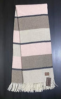 Eikei Merino Wool Throw Blanket Geo Wide Stripe Pattern Fringe Trim Soft Woolen Afghan Style Lightweight Machine Washable Cabana Stripes Scandi Style (Taupe and Pink, 55Wx78L) by EikeiHome