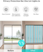 Window Privacy Film Frosted, Blue Brown Striped Static Cling Door Window Covering, Modern Farmhouse Vertical Stripes UV Blocking Windows Film for Office, Hotel, Bedroom, 29.5 x 78.7 Inches - Image 6