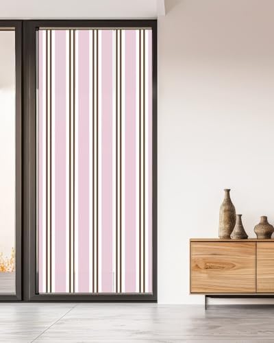 Window Privacy Film Frosted, Pink Brown Striped Non-Adhesive Static Cling Window Tint, Modern Farmhouse Vertical Stripes Insulated Windows Frosted Films for Living Room, 35.4 x 78.7 Inches - Image 5
