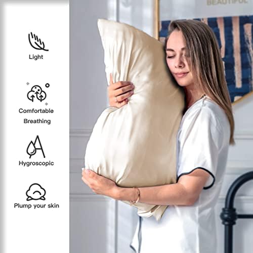 Suatien Mulberry Silk Pillow Cases 2 Pack Standard Size, Champagne - Image 3
