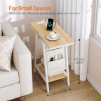 HOOBRO End Table, Skinny Side Table with Storage, Narrow Nightstand with Storage, Fabric Pockets, Narrow End Table for Small Spaces, Living Room, Bedroom, White and Natural WN426UBZ01 - Image 6