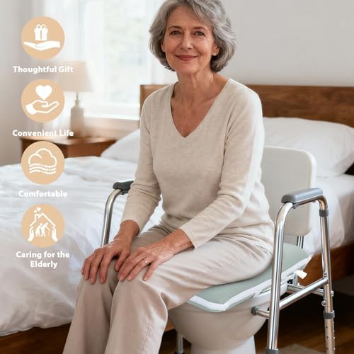 Inflatable Bedside Commode Cushion, Machine Washable Padded Toilet Seat Riser for Seniors with Removable Pillowcase, 17" x 14" Cushioned Toilet Seat Cover with PVC Airbag Liner, Green - Image 2