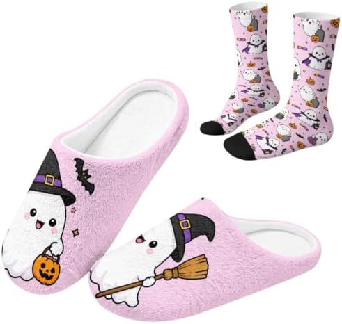 Jeiento Women's Fuzzy Slippers and Sock Set Warm Cozy Memory Foam House Shoes Soft Slip-on Slides Spa Slippers for Hotel by Jeiento