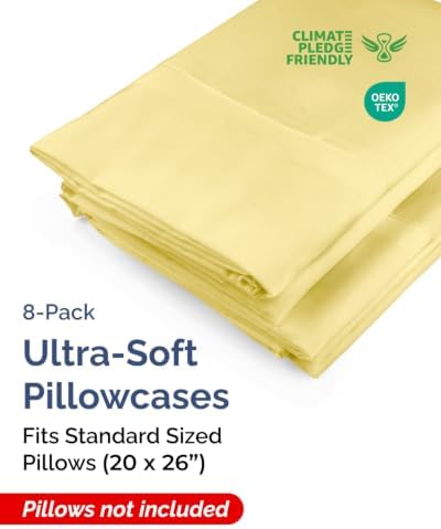Standard Pillow Cases - 8 Pack Soft Pillowcase Covers - 20" x 26" (Yellow) - Image 2