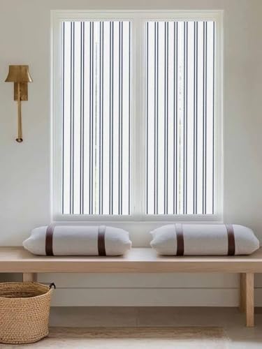 Window Privacy Film Frosted, Navy Blue Striped Reusable Static Cling Window Tints, Modern Vertical Stripes Minimalist Heat Control Windows Films for Offices, Balcony, 29.5 x 118 Inches - Image 5
