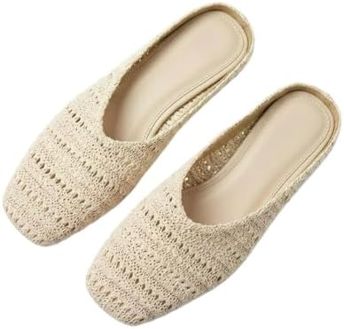 Elegant Bohemian Crochet Mules for Women, Breathable Hollow-Out Woven Knit Flats, Pointed Toe Summer Beach Sandals, Lightweight Slip-on Loafers for Travel & Daily Wear by Unknown