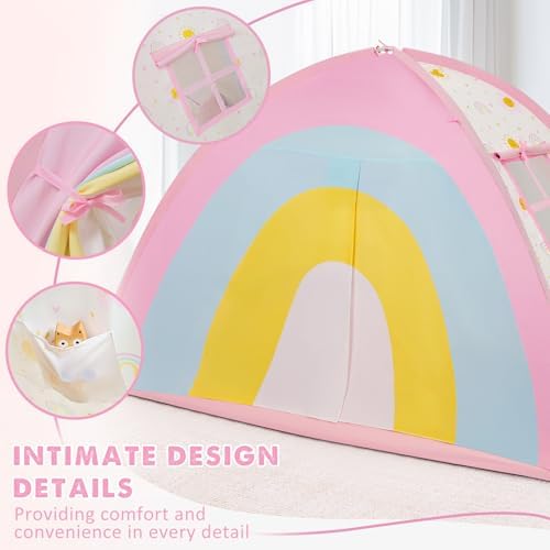 Twin Bed Tent for Kids, Twin Size Bed Canopy with Star Lights, Privacy Space Blackout Sleeping Tents, Indoor Breathable Portable Bunk Bed Tent for Boys and Girls, Rainbow - Image 2