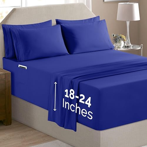 Elegant Comfort Luxury Soft 4-Piece 1500 Premium Hotel Quality Bed Sheet Set with Extra Deep Pockets 18-24 Inch, Wrinkle Free, Storage Pockets, Extra Deep Pocket 4PC Sheets, Twin XL, Royal Blue - Image 2