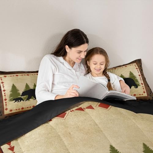 Rustic Farmhouse King Size Bear Paw Print Comforter Set - Wild Bear Bedding, Nature Woodland Decor, Down Comforter & Duvet Insert in Brown & Green - Image 5
